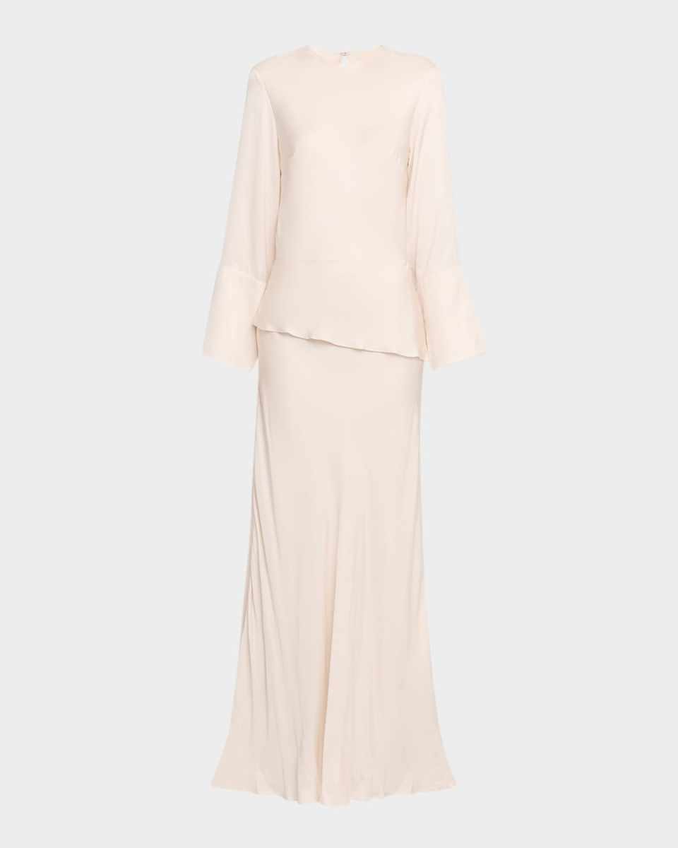 Violet Satin Long-Sleeve Dress